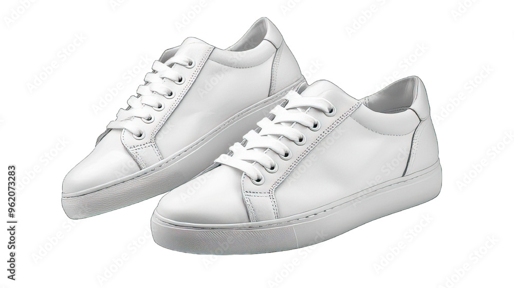 Classic White Sneakers Displayed on a Plain Surface Classic White Sneakers Displayed on a Plain Surface