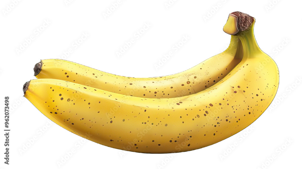 Two Ripe Yellow Bananas With Brown Speckles Resting on a White Background Two Ripe Yellow Bananas With Brown Speckles Resting on a White Background