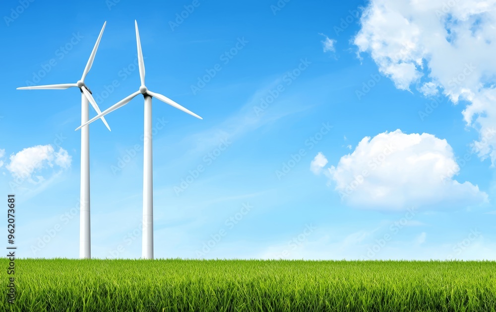 A photostock image of wind turbines generating green energy with a scenic backdrop, perfect for eco-friendly energy designs A photostock image of wind turbines generating green energy with a scenic backdrop, perfect for eco-friendly energy designs