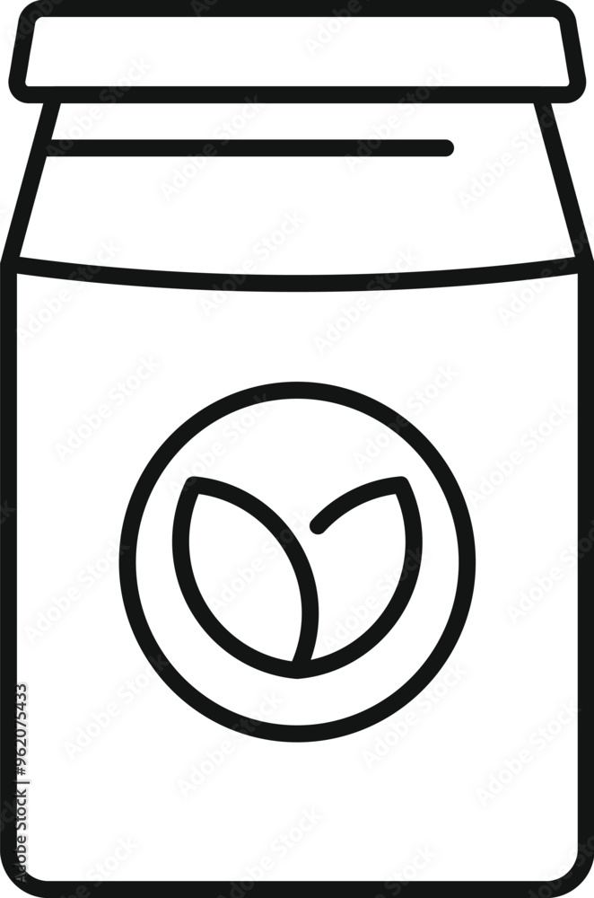 Simple black thin line icon for eco jar with green leaves sign for organic bio product packaging Simple black thin line icon for eco jar with green leaves sign for organic bio product packaging