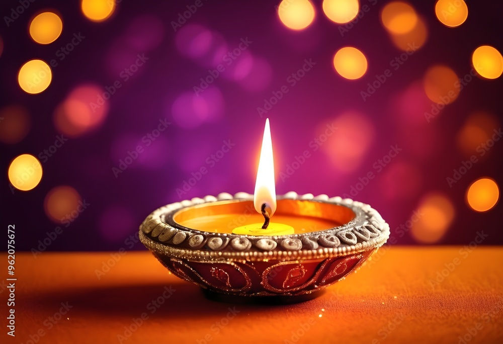 A decorative Diwali lamp against glittering background A decorative Diwali lamp against glittering background