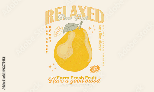Pear fruit vintage t-shirt design. Organic fruit farm. Pear club print design. Organic artwork for t shirt print, poster, sticker and other uses.