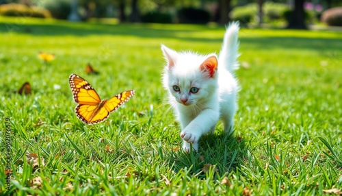 A kitten and a butterfly photo