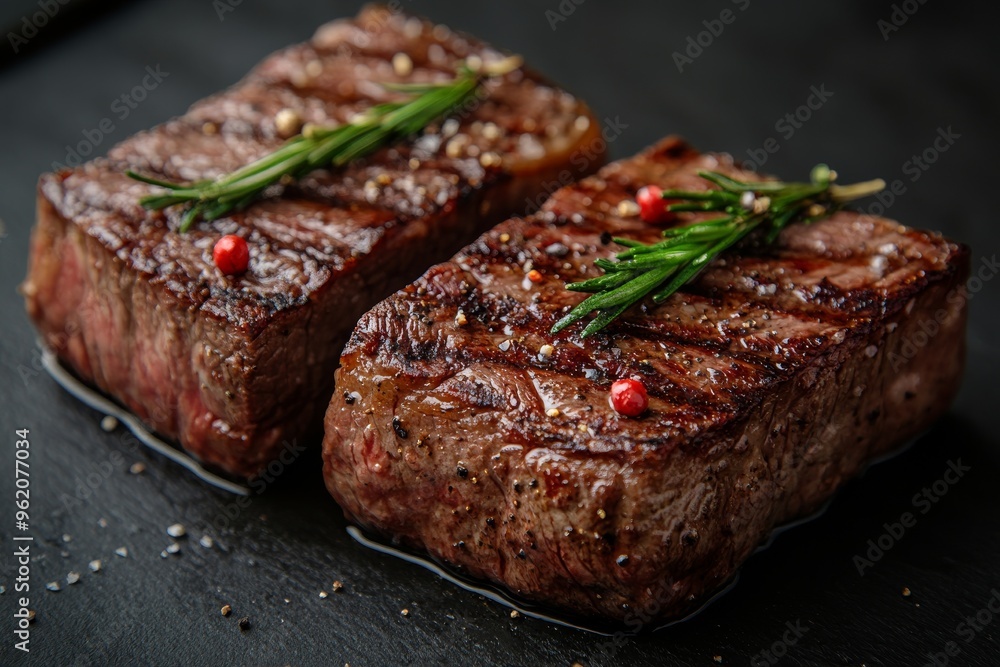 Two ribeye steaks on a wooden board Two ribeye steaks on a wooden board