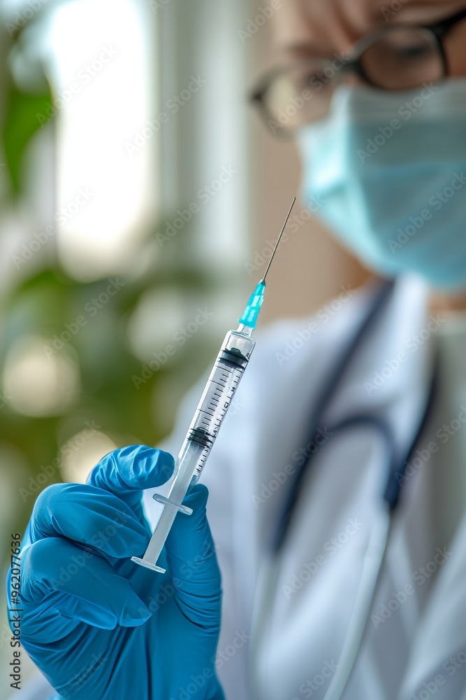 Coronavirus vaccination, a doctor with a syringe and a needle Coronavirus vaccination, a doctor with a syringe and a needle