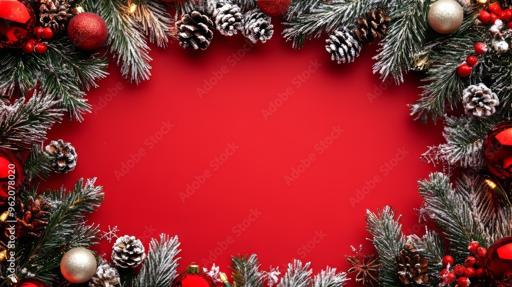 Christmas frame on a red background. Xmas and New Year holiday Christmas frame on a red background. Xmas and New Year holiday