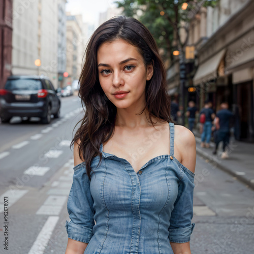 portrait of a woman in denim outfit