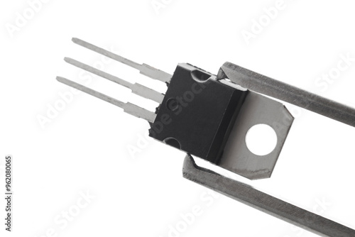 Plastic transistor, Diode, model 7815 voltage regulator encapsulated TO220, isolated on white background photo