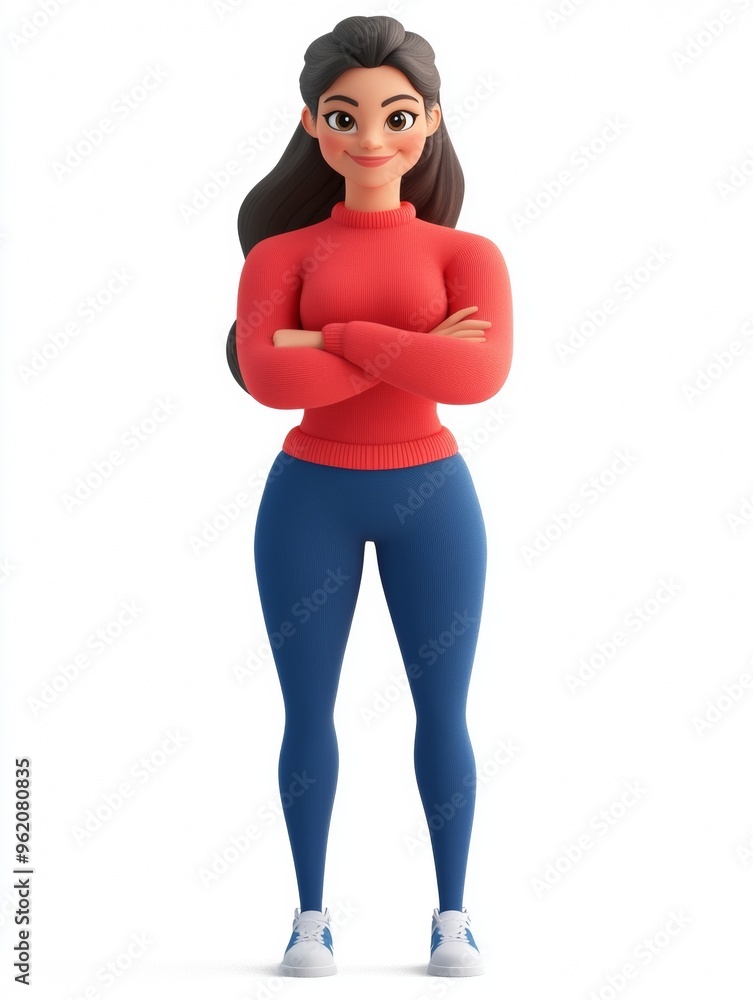 Confident 3D Cartoon Woman in Red Sweater Confident 3D Cartoon Woman in Red Sweater