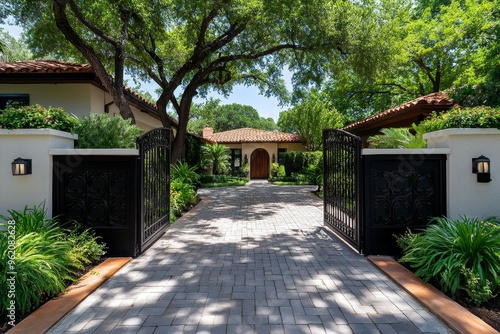 Beautiful cozy street, wrought iron gates, timeless beauty adds an air of elegance with intricately designed gates leading to gardens and courtyards