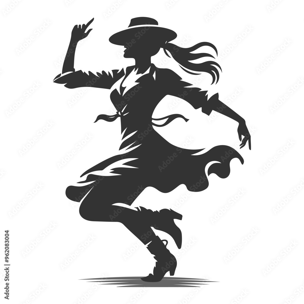 Fototapeta premium Cultural Cajun Jig dance silhouette. Dancer Vector artwork on isolated background.