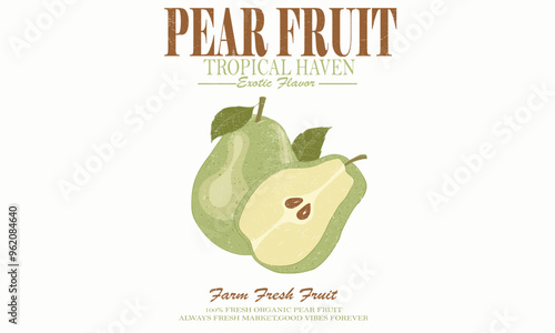 Green pear club print design. Organic artwork for t shirt print, poster, sticker and other uses. Perfect pear artwork. Pear fruit vintage t-shirt design.