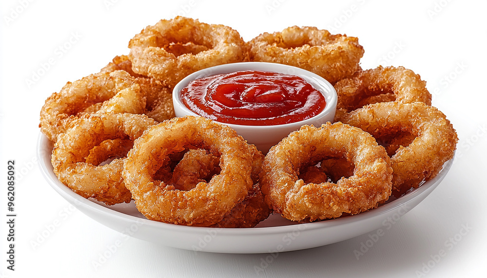 Fried seafood meal with crunchy onion rings stack generated by AI Fried seafood meal with crunchy onion rings stack generated by AI