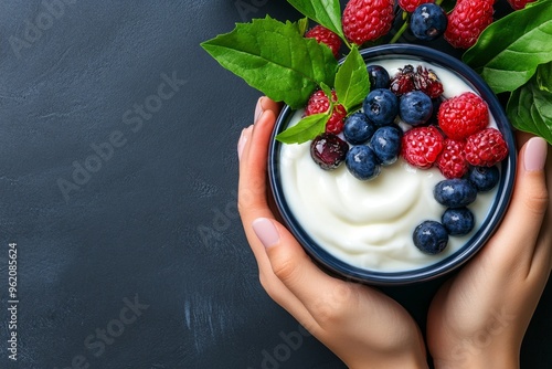 Farm product, farm-made yogurt, creamy and tangy made with natural ingredients for a healthy and tasty treat photo