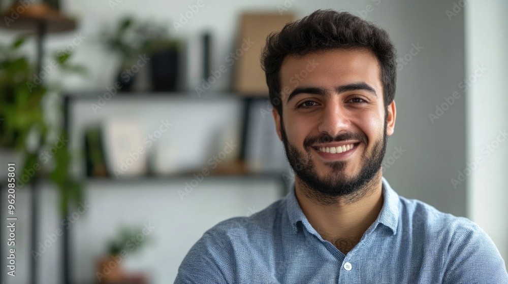 Posing Young Man with Smile and Background Posing Young Man with Smile and Background