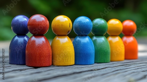 Colorful Wooden Figures in a Row