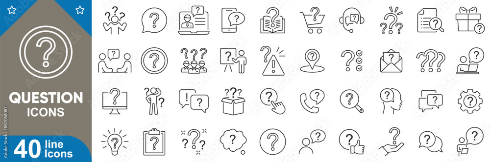Question icons set. Problem, help, inquiry, FAQ, assistance, confusion, uncertainty, support, solving and more. vector illustrator. Question icons set. Problem, help, inquiry, FAQ, assistance, confusion, uncertainty, support, solving and more. vector illustrator.