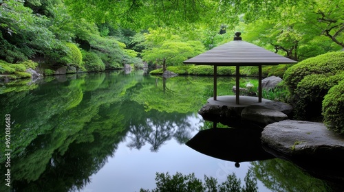 Symmetry in Japanese Pavilions and Tea Garden Structures, Analyze the symmetrical layout of traditional pavilions and structures in Japanese tea gardens.