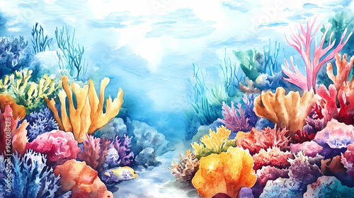 Fototapeta Naklejka Na Ścianę i Meble -  Watercolor coral reef. Coral Reef. Illustration