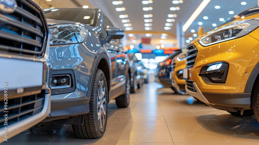 Dynamic close up of a car in a lively dealership showroom showcasing vehicles for sale or rent Dynamic close up of a car in a lively dealership showroom showcasing vehicles for sale or rent