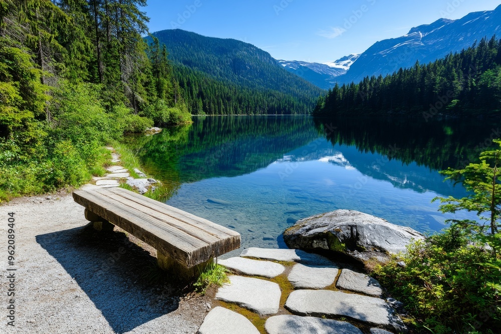Hiking the mountain trails, forested paths, lake views below rewards you with breathtaking vistas of a serene lake surrounded by trees Hiking the mountain trails, forested paths, lake views below rewards you with breathtaking vistas of a serene lake surrounded by trees