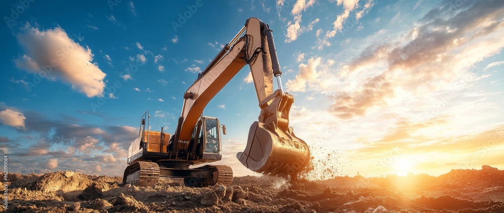 Naklejka premium Large quarry excavator mining iron ore mining gold diamond copper