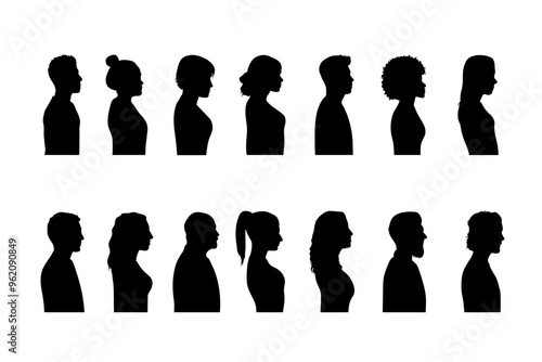 Vector silhouette Male and female side view with different shapes, vector people for design