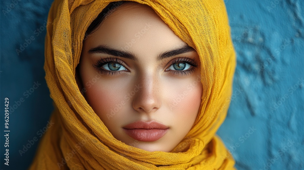 Portrait of a Beautiful Woman in a Yellow Headscarf Portrait of a Beautiful Woman in a Yellow Headscarf
