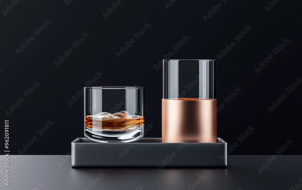 Custom-engraved glassware set in gift packaging, celebratory theme, 3D illustration Custom-engraved glassware set in gift packaging, celebratory theme, 3D illustration