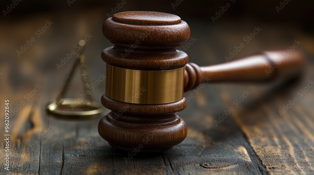 Gavel and Scales of Justice on Wooden Table Gavel and Scales of Justice on Wooden Table