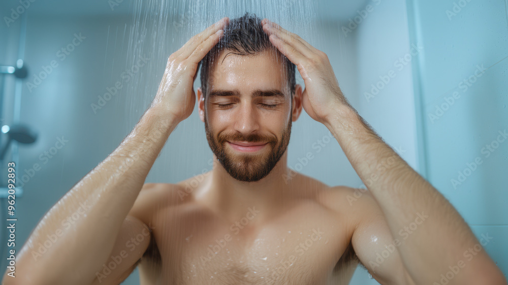 man massaging their scalp in the shower man massaging their scalp in the shower