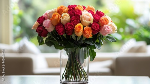 Wallpaper Mural A bouquet of mixed roses in warm tones, arranged in a modern glass vase, creating a striking and elegant display. Torontodigital.ca