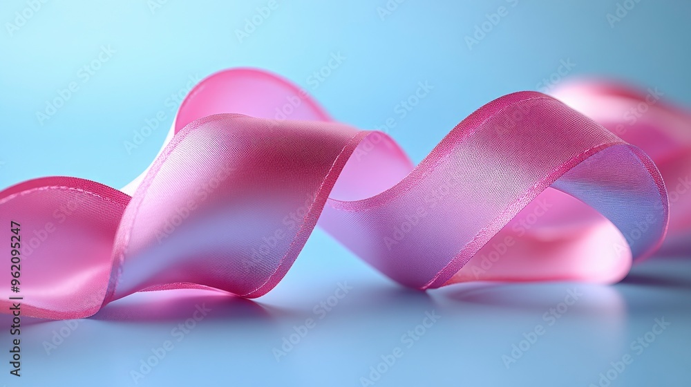Pink Satin Ribbon on Blue Background Pink Satin Ribbon on Blue Background