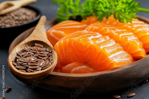 Omega-3-rich foods like salmon and flaxseeds are excellent for improving brain function and cognitive health photo