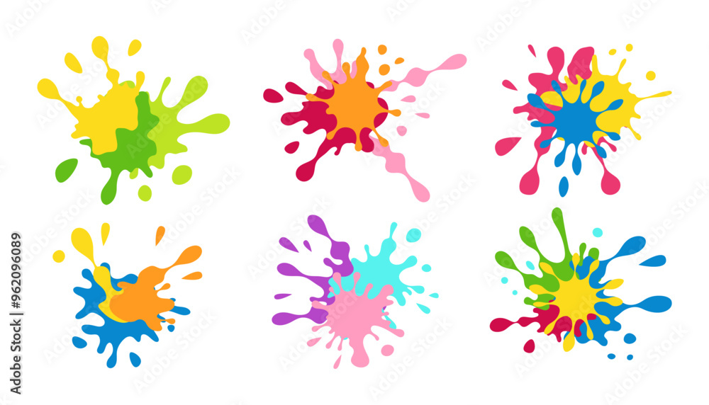 Set of colorful paint ink splashes, rainbow splat design collection. Flat vector illustration Set of colorful paint ink splashes, rainbow splat design collection. Flat vector illustration