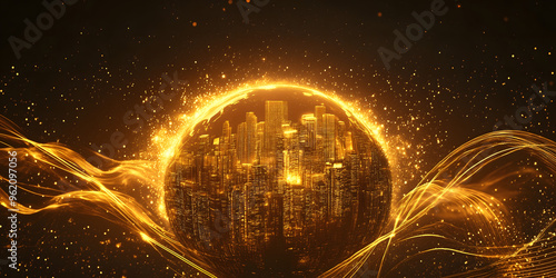 Globe surrounded by stacks of gold coins and yellow candles symbolizing global business growth 