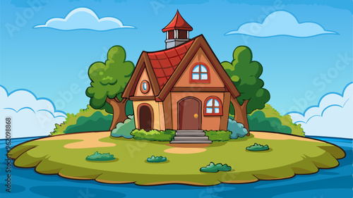 cottage on the island cartoon illustration