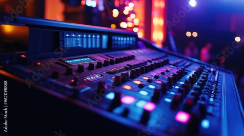 A close-up view of stage lighting controls, with switches and dials ready to set the perfect mood for the performance.