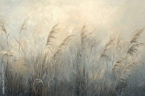 A Painted Landscape of Tall Grass in a Soft Light