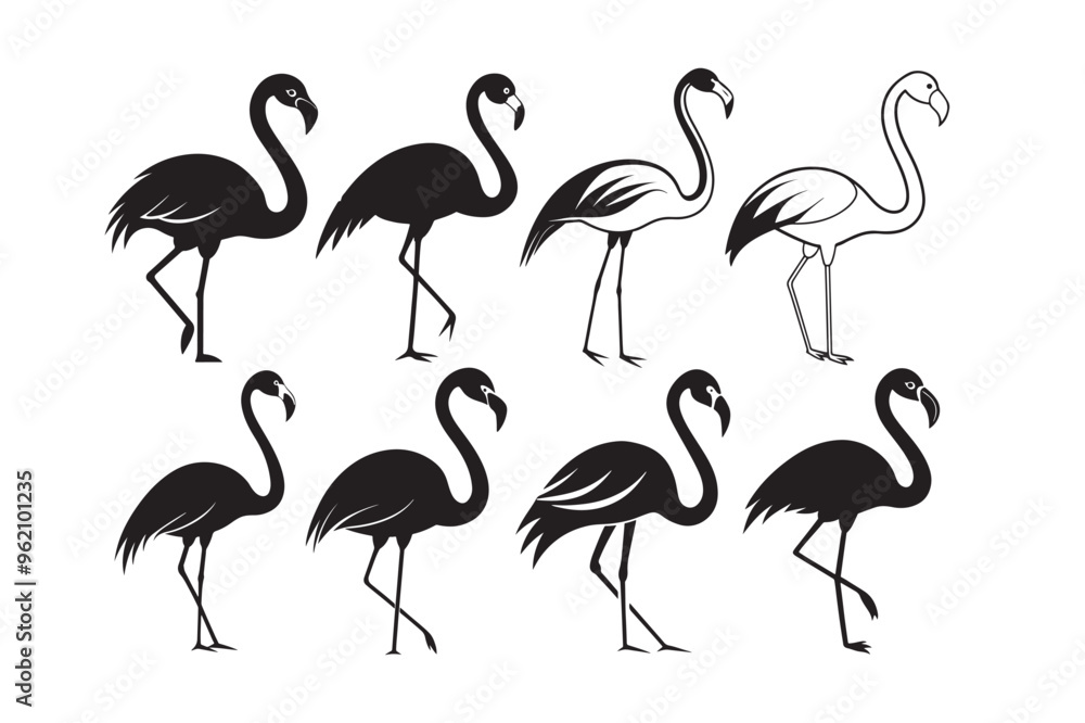 Fototapeta premium Flamingo silhouette vector illustration, Flamingo silhouette vector bundle, Silhouette bundle 
