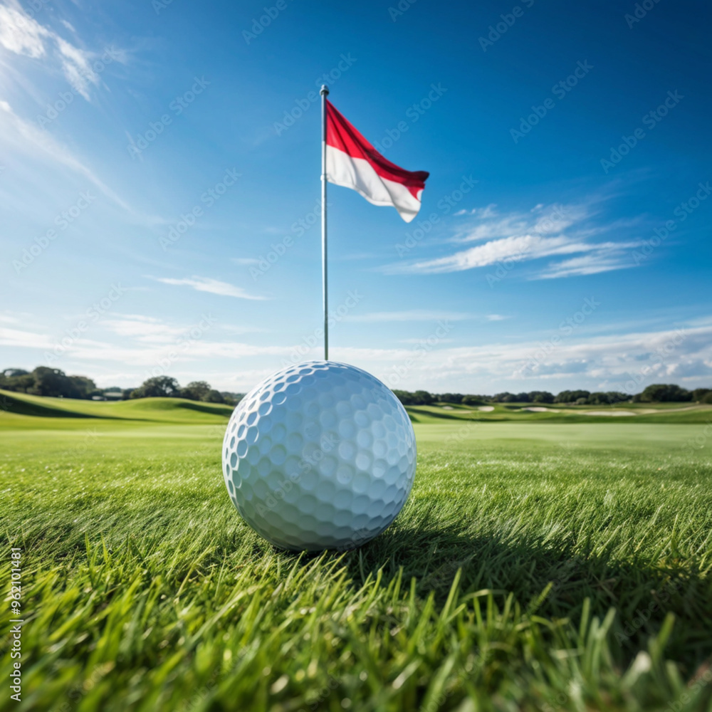 Obraz premium Closeup of Golf Ball on Green Fairway