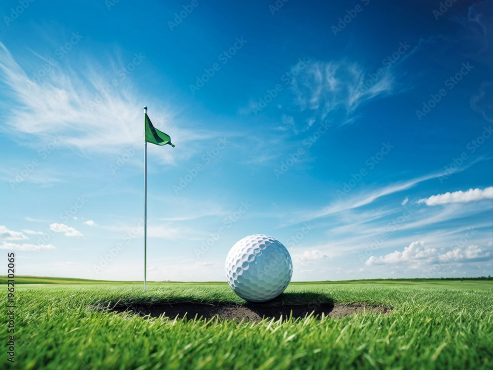 Obraz premium Closeup of Golf Ball on Green Fairway