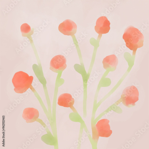 Abstract Rose flower on pink background, water, color style digital painting