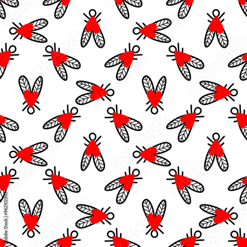 Seamless background with heart-shaped flies illustration