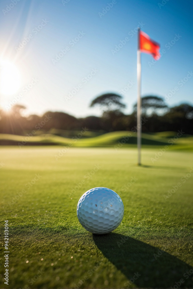 Obraz premium Closeup of Golf Ball on Green Fairway