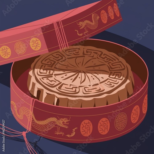 vector illustration of mooncake in box set, China Mid-Autumn festival photo