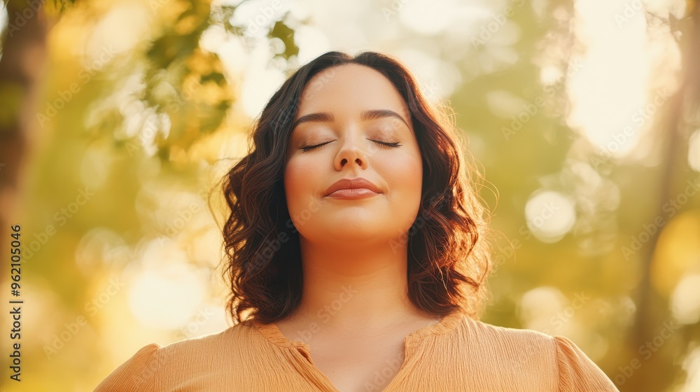 Serene Plus-Size Latina Woman Meditating in Nature, Embracing Body Positivity and Mindfulness. Serene Plus-Size Latina Woman Meditating in Nature, Embracing Body Positivity and Mindfulness.