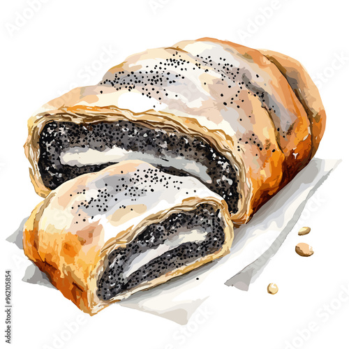 Poppy Seed Cake Watercolor Illustration for Food Menu