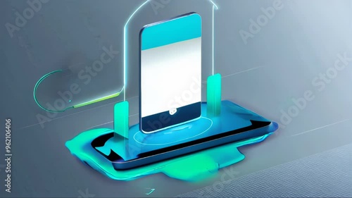 Wallpaper Mural A futuristic illustration of a smartphone with a glowing fingerprint icon on the screen, surrounded by digital locks and data pathways, symbolizing advanced mobile security technology Torontodigital.ca