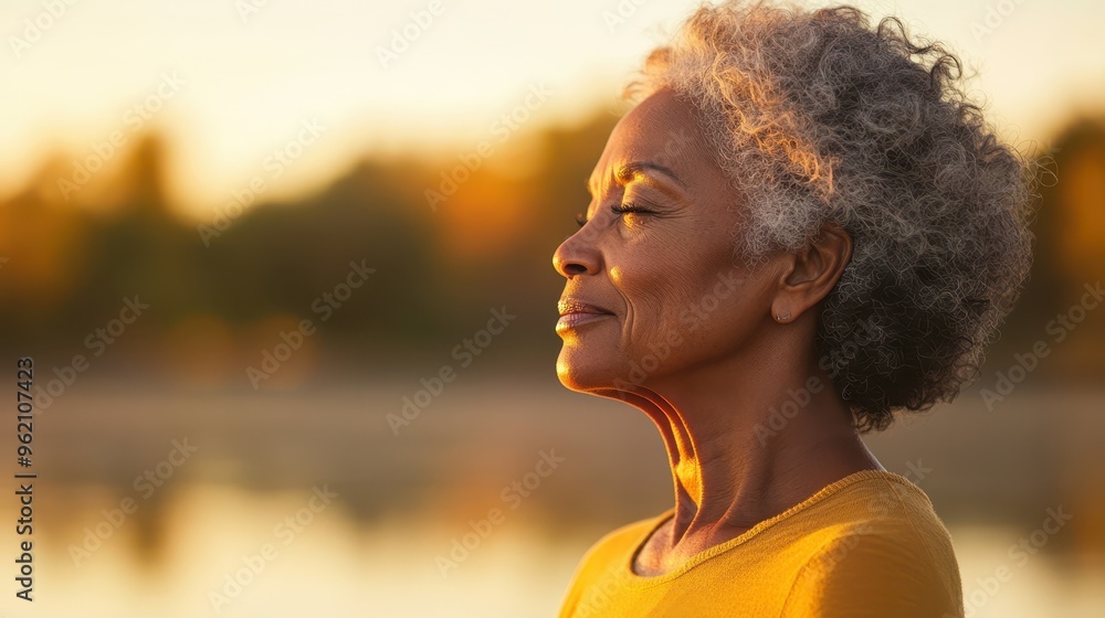 Tranquil Lakeside Yoga: Serene Silhouette of Elderly Black Woman Finding Peace and Mindfulness through Nature and Aging Tranquil Lakeside Yoga: Serene Silhouette of Elderly Black Woman Finding Peace and Mindfulness through Nature and Aging